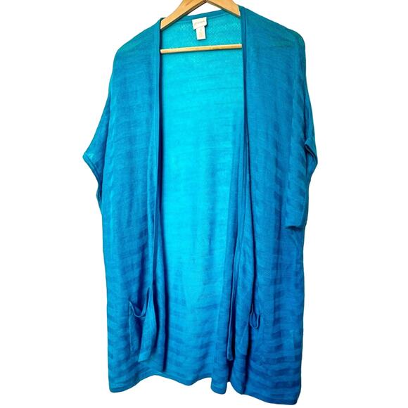 CHICO'S Women's XL Blue Harmony Cardigan Sweater Lightweight Herringbone Knit - Picture 2 of 8